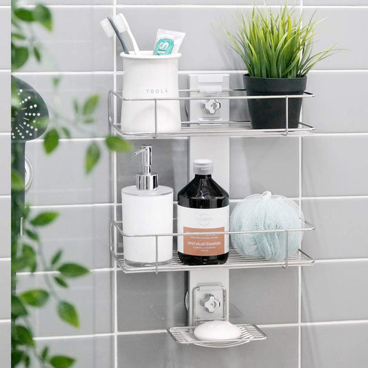 Stainless Steel 2-Tier Shower Caddy with Suction