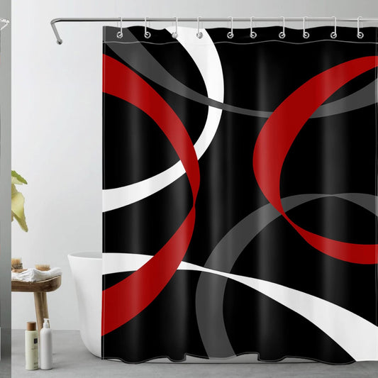 Abstract Geometric Shower Curtain 60x72 Inches Red Grey White