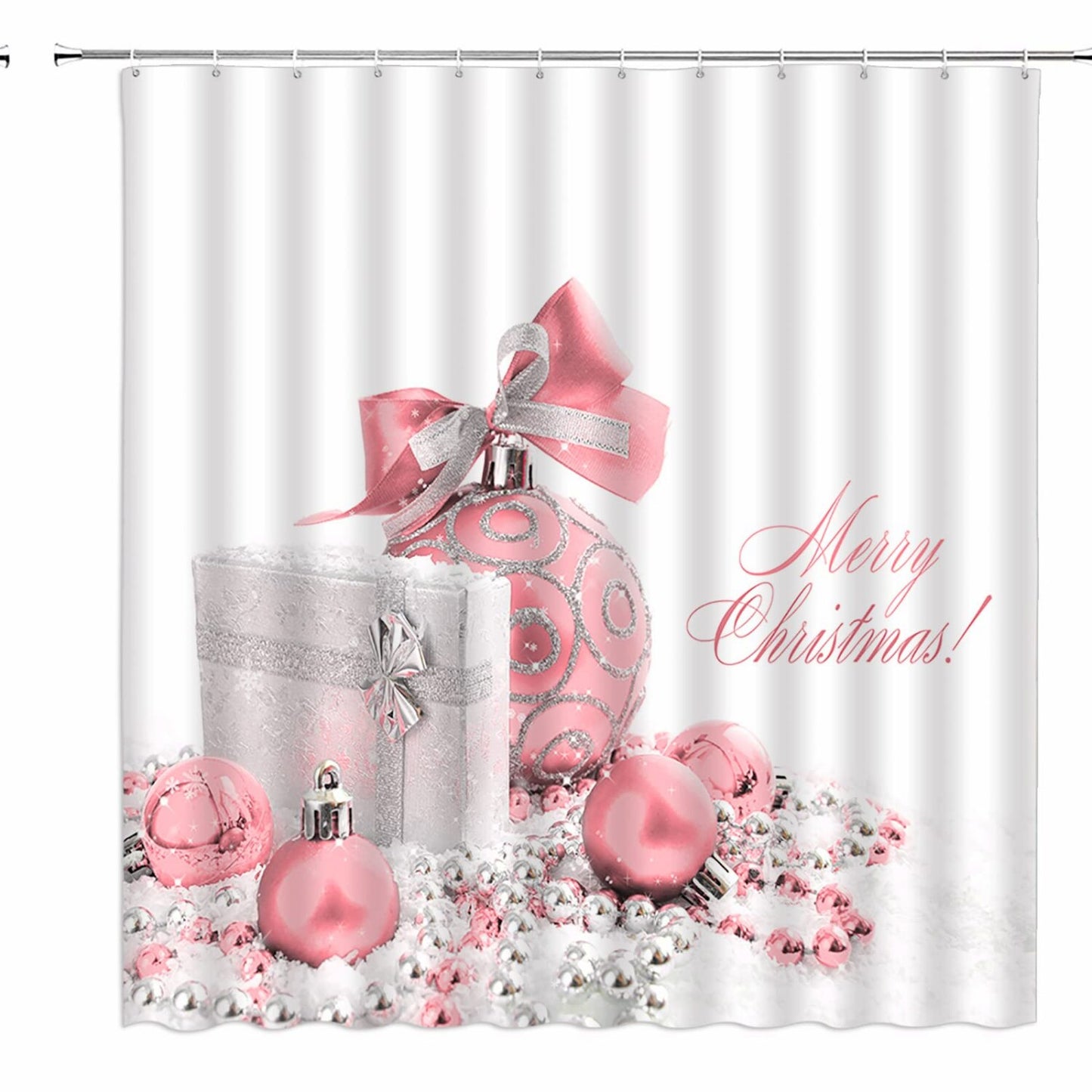 Balls Shower Curtain Pink White 70x70 inches