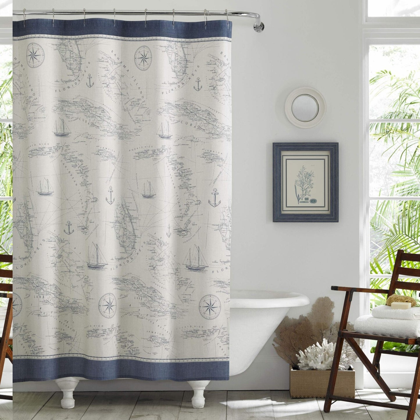 Tropical Fabric Shower Curtain 72x72 Blue