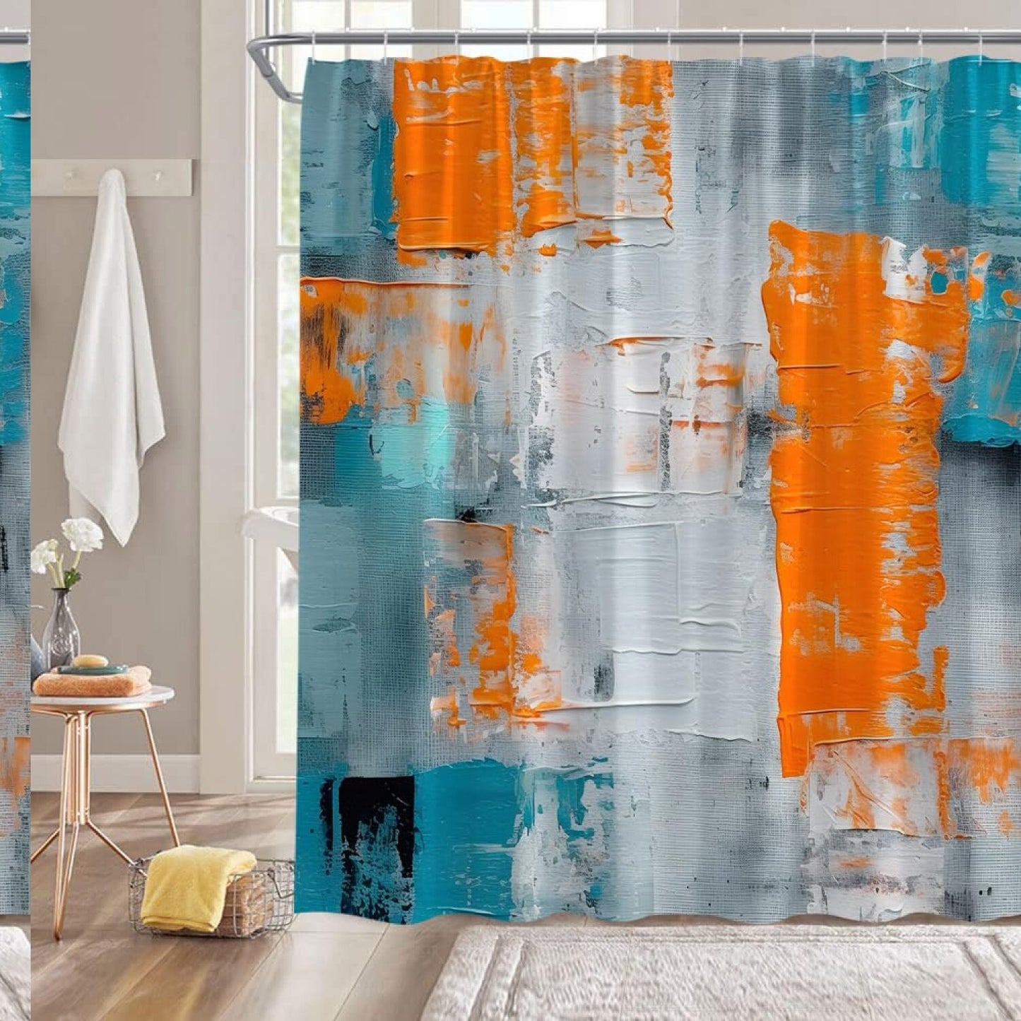 Turquoise Gray Orange Shower Curtain 70x70 Inches