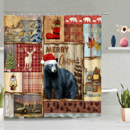 Rustic Bear Deer Winter Farmhouse Shower Curtain 70x70