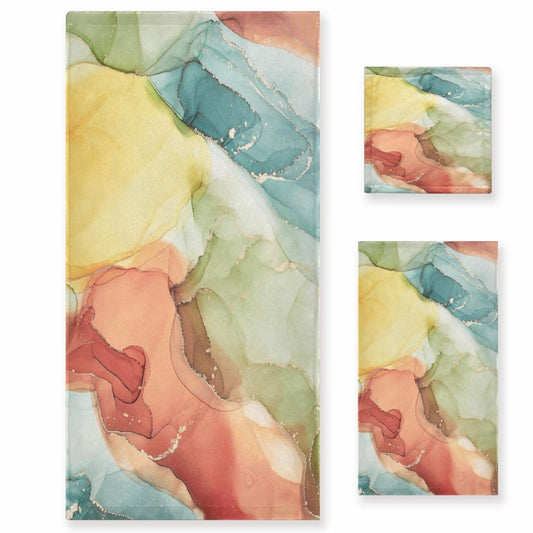 Marble Ink Abstract Bath Towel Set 3 Pieces