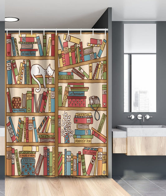 Cat Shower Curtain 54x78 Ecru Camel White Fabric