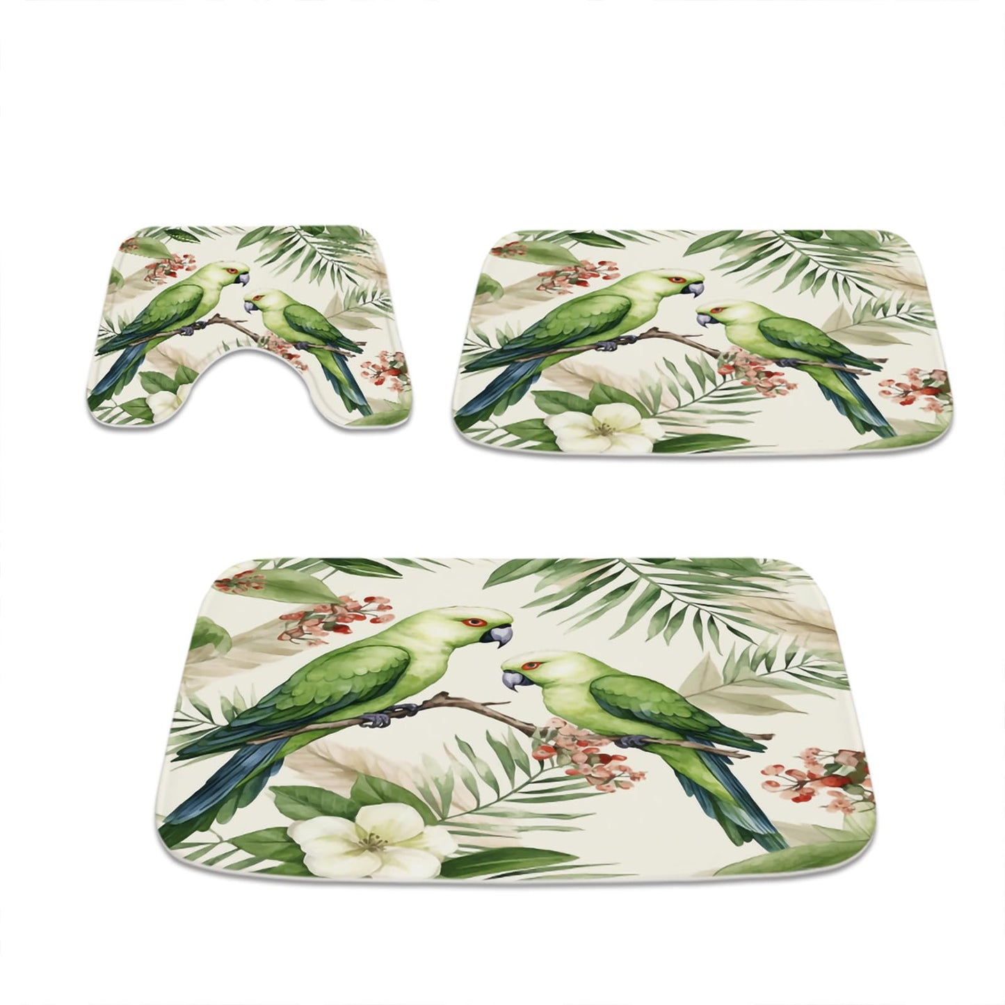 Green Tropical Parrot Bathroom Rugs 20x31 and 16x24 Set