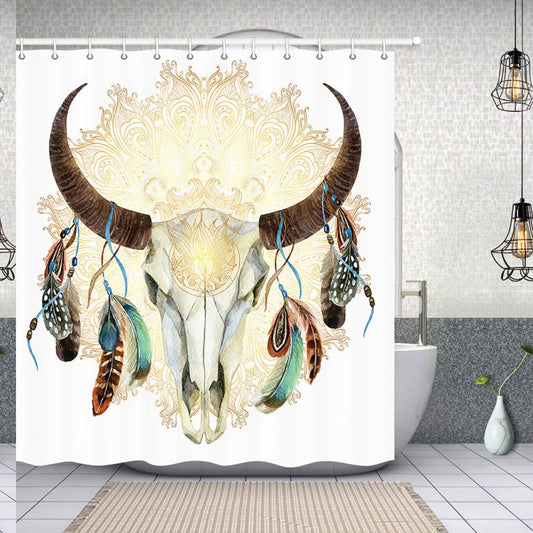 Watercolor Buffalo Skull Shower Curtain 69x70in