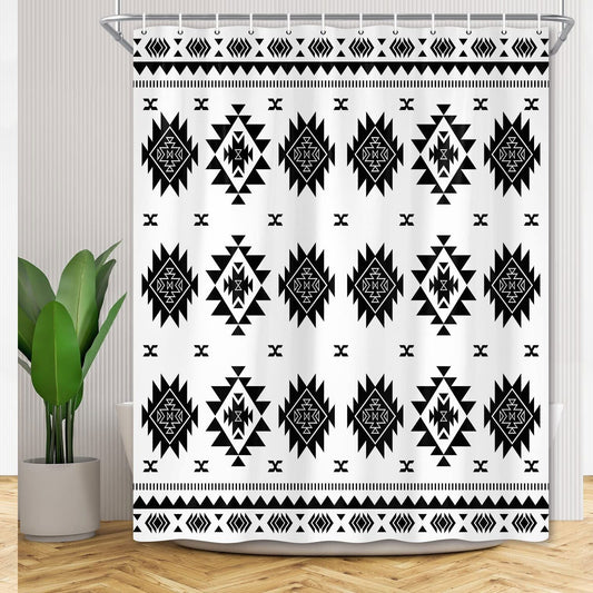 Aztec Black and White Shower Curtain 72x72in