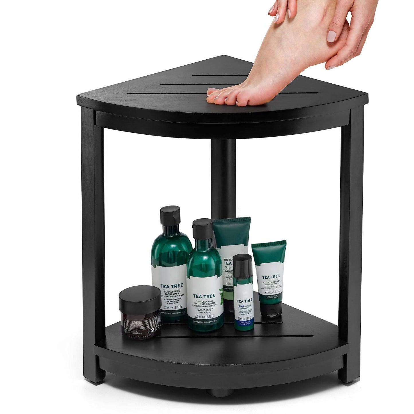 Wood Corner Shower Bench Black 12x12x18