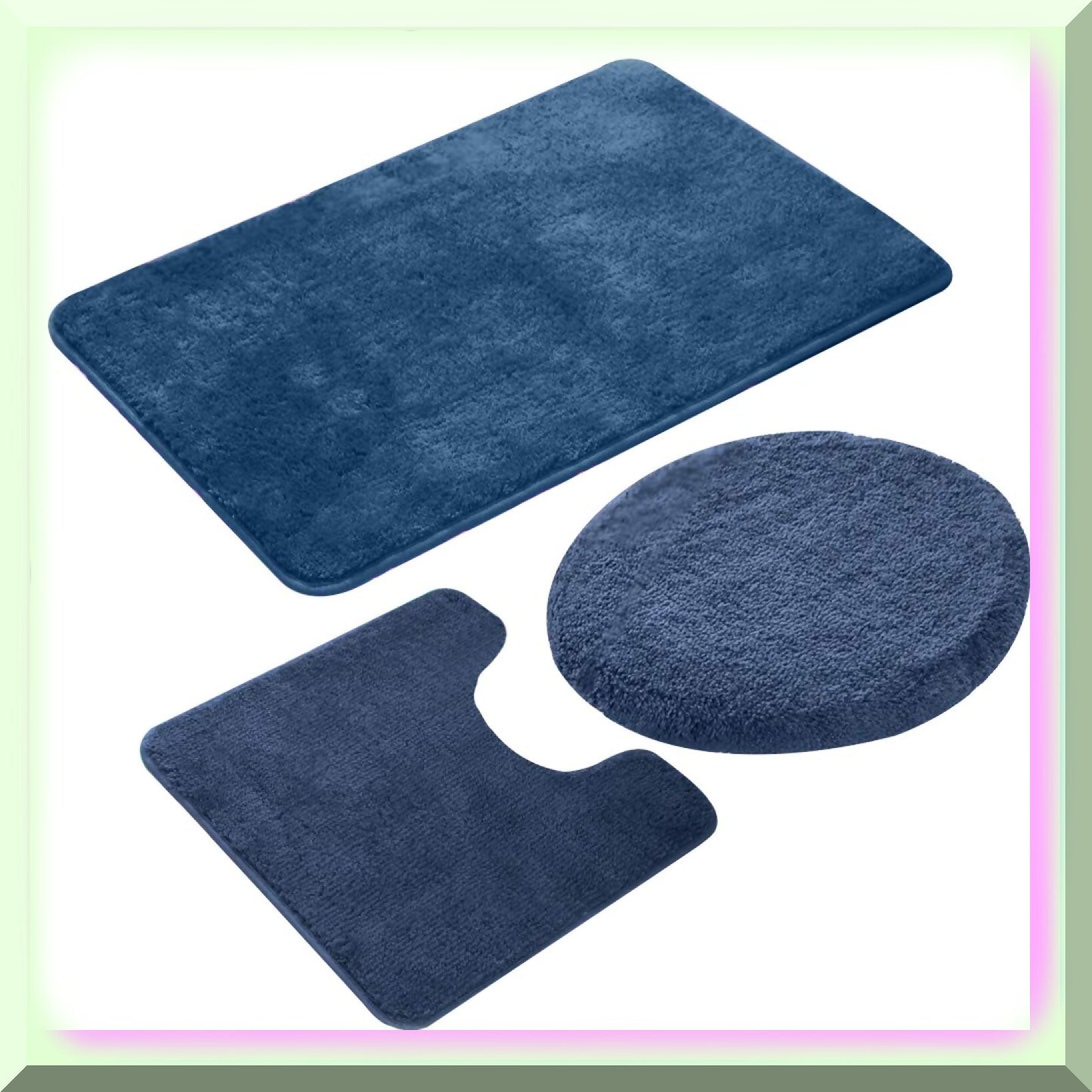 3 Pieces Bathroom Rugs Set Blue