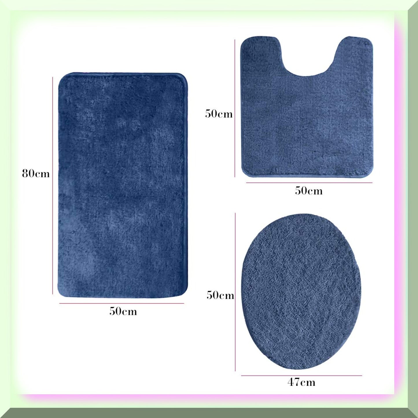 3 Pieces Bathroom Rugs Set Blue