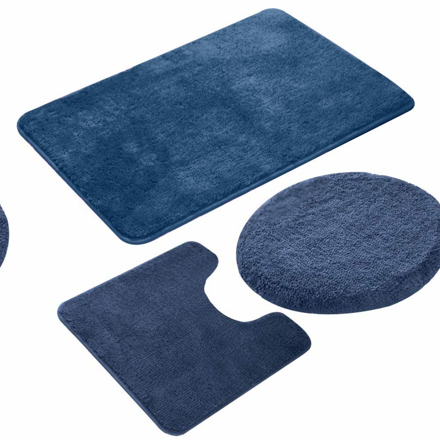 3 Pieces Bathroom Rugs Set Blue