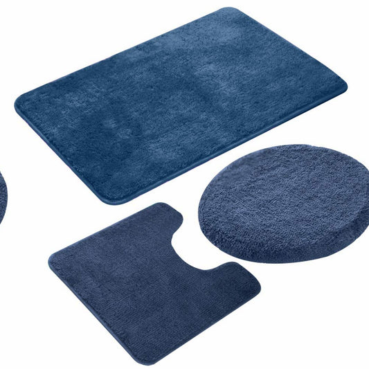 3 Pieces Bathroom Rugs Set Blue