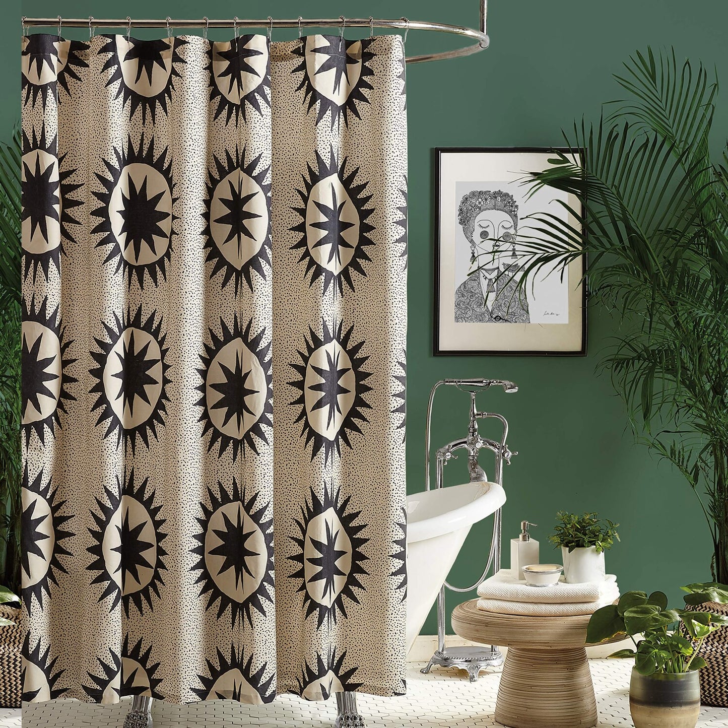 Soleil Fabric Shower Curtain 72x72 Black/Cream
