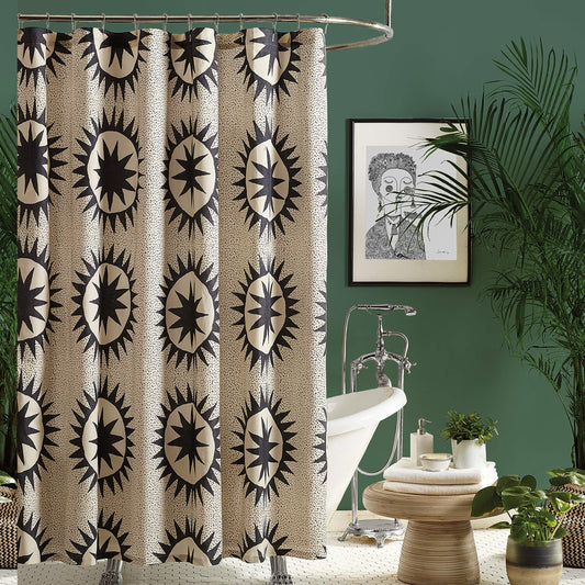 Soleil Fabric Shower Curtain 72x72 Black/Cream