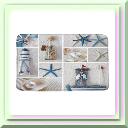 Nautical Bath Mat Starfish Seashell 17x29.5in