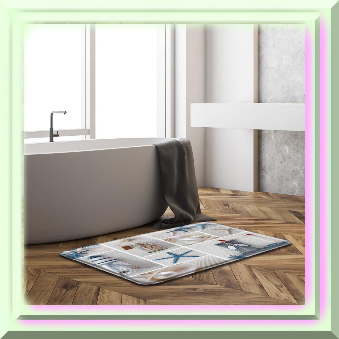 Nautical Bath Mat Starfish Seashell 17x29.5in