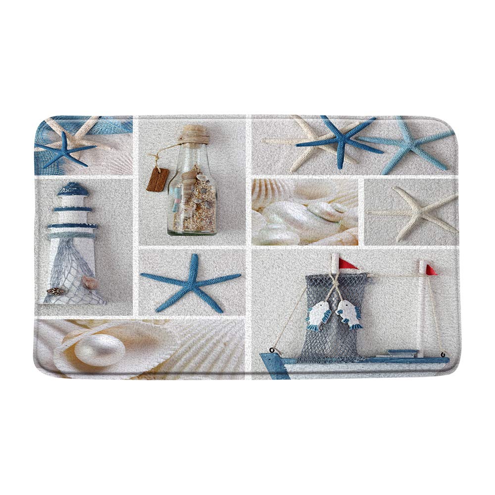 Nautical Bath Mat Starfish Seashell 17x29.5in