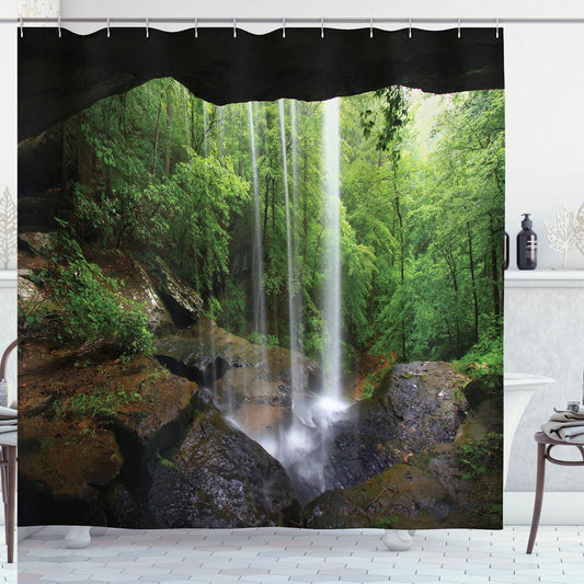 Natural Cave Forest Waterfall Shower Curtain 69x70 inches