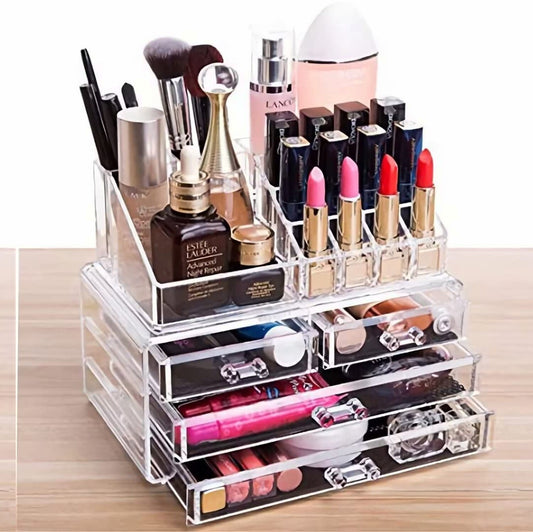 Clear Makeup Organizer with 4 Drawers, Set of 2