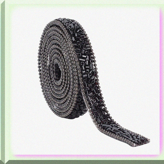 1 Yard Black Rhinestone Hotfix Ribbon 0.39 Inch Wide