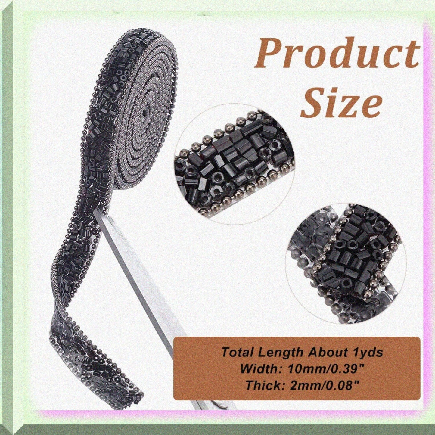 1 Yard Black Rhinestone Hotfix Ribbon 0.39 Inch Wide