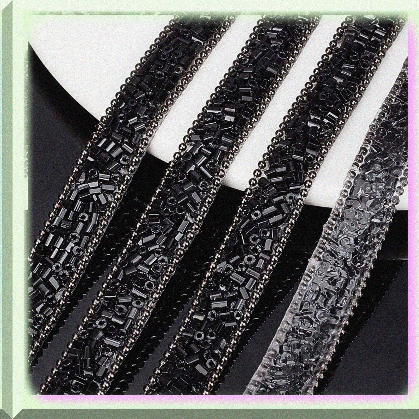1 Yard Black Rhinestone Hotfix Ribbon 0.39 Inch Wide