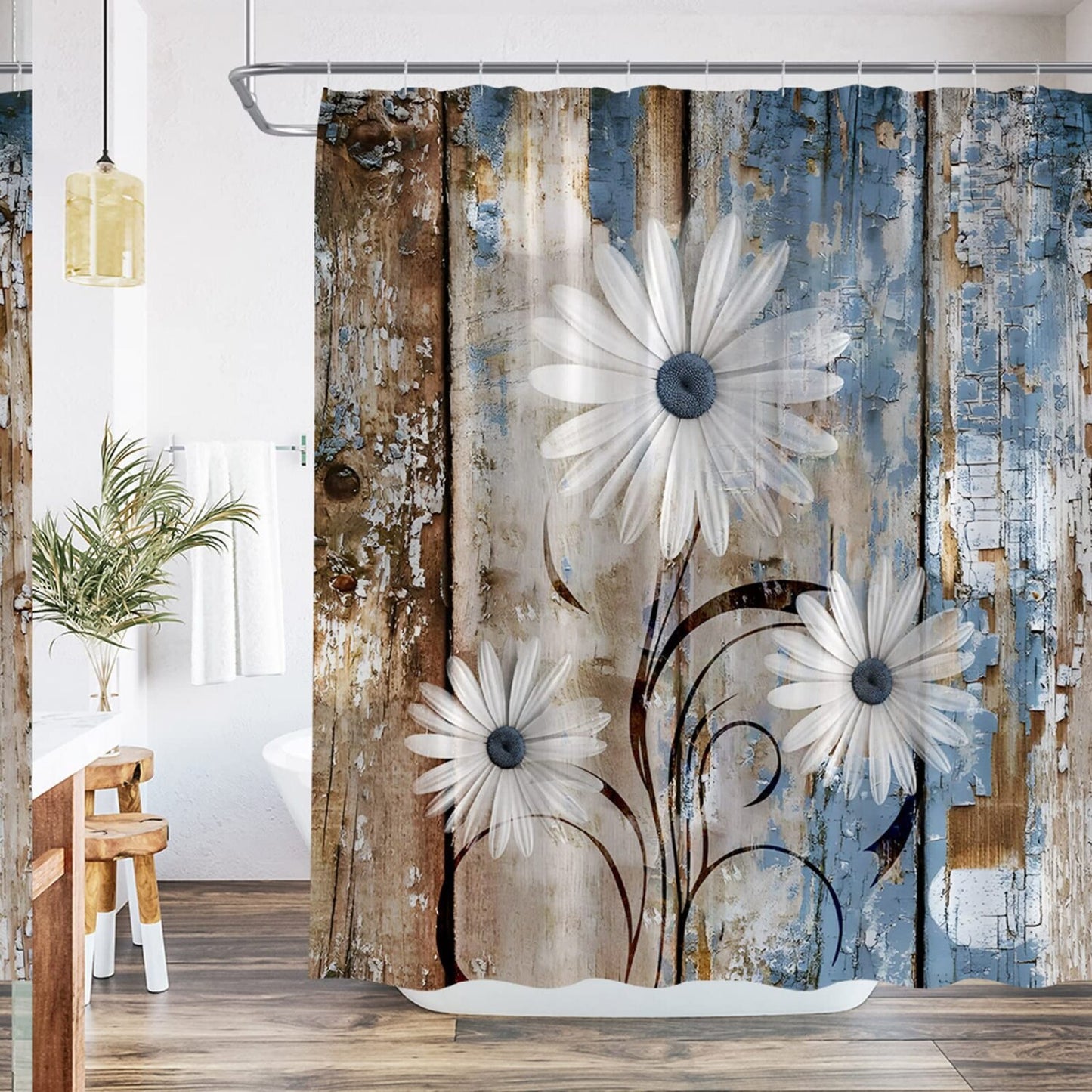 Rustic Daisy Floral Shower Curtain 70x70 Inch