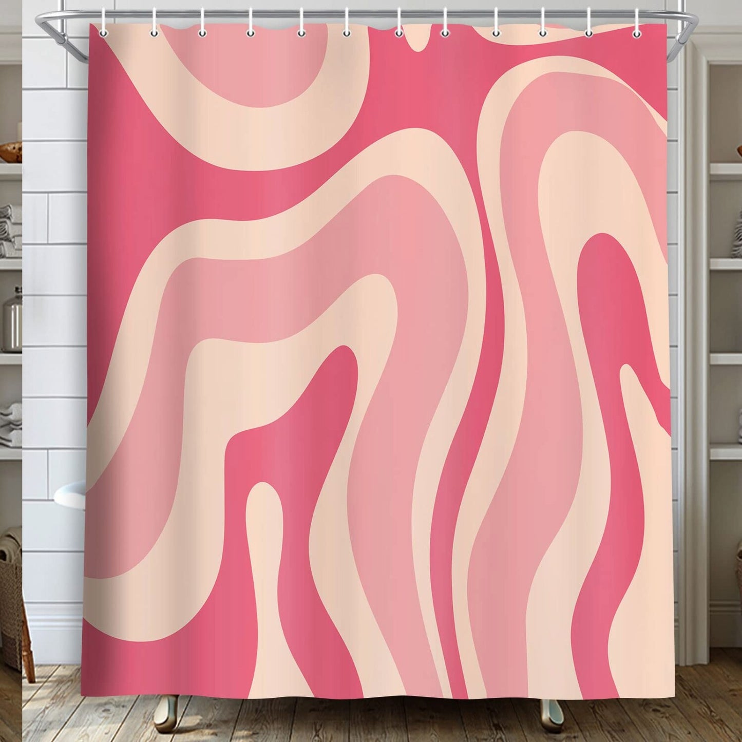 Pink Shower Curtain 69x70 Inches with Hooks