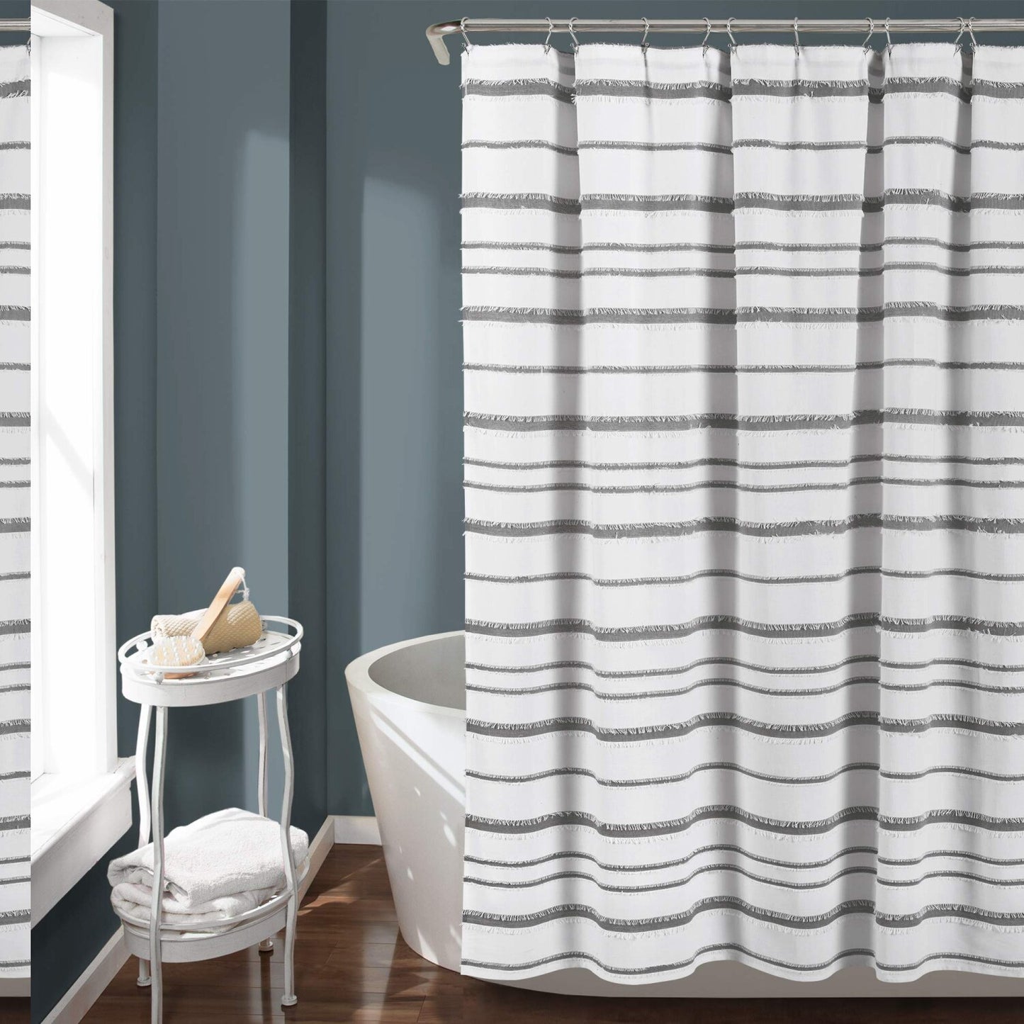 White Gray Stripe Jacquard Shower Curtain 72" x 72"