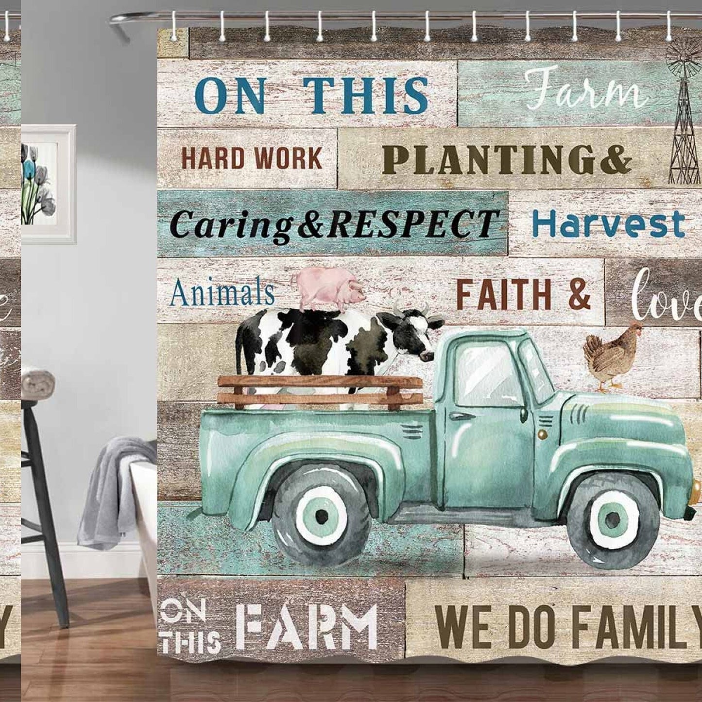 Farmhouse Animal Shower Curtain 69x70