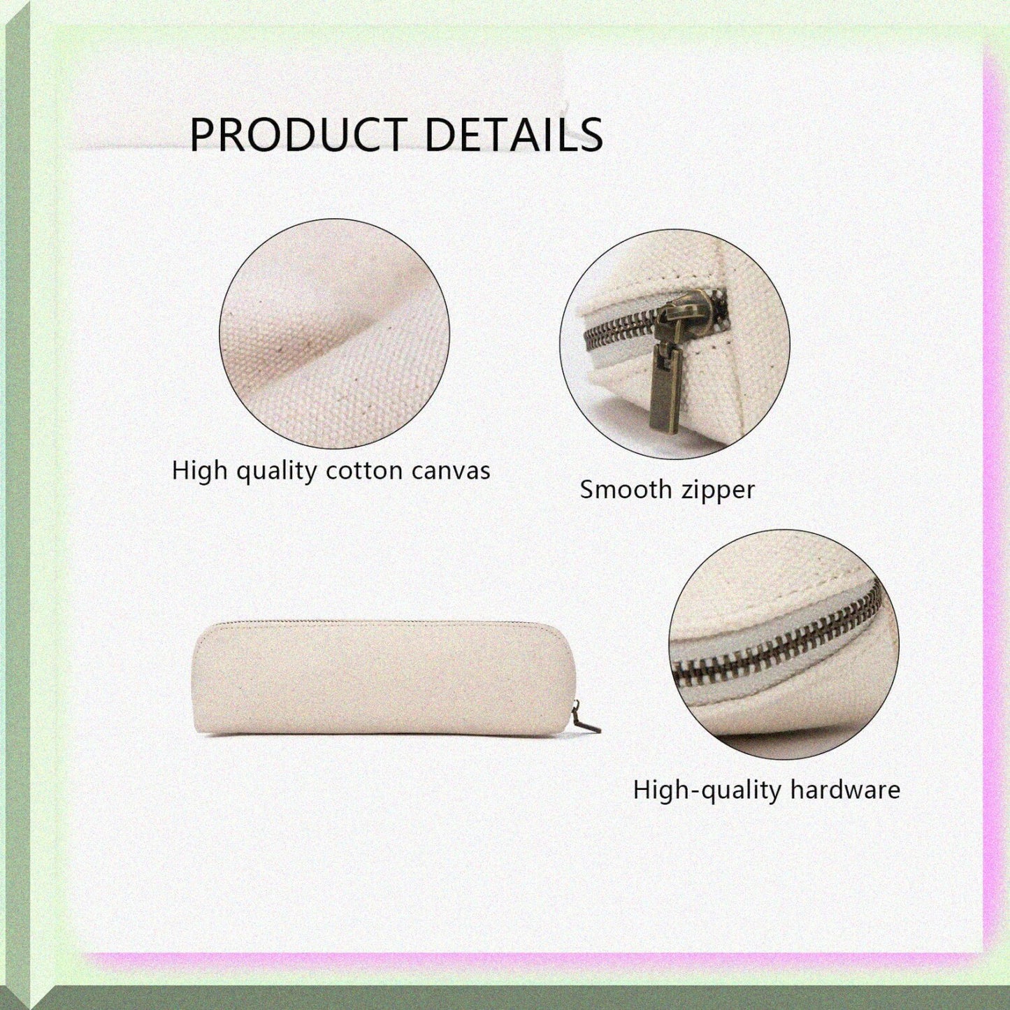 Canvas Pencil Case Cotton Beige 7.48in
