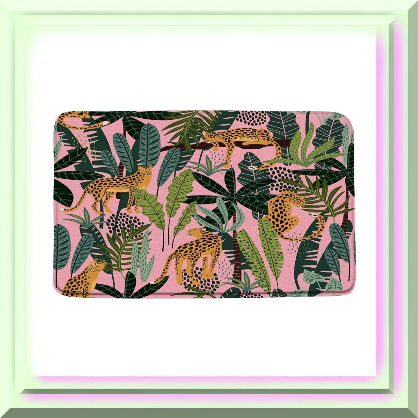 Leopard Palm Leaves Pink Bathroom Rug