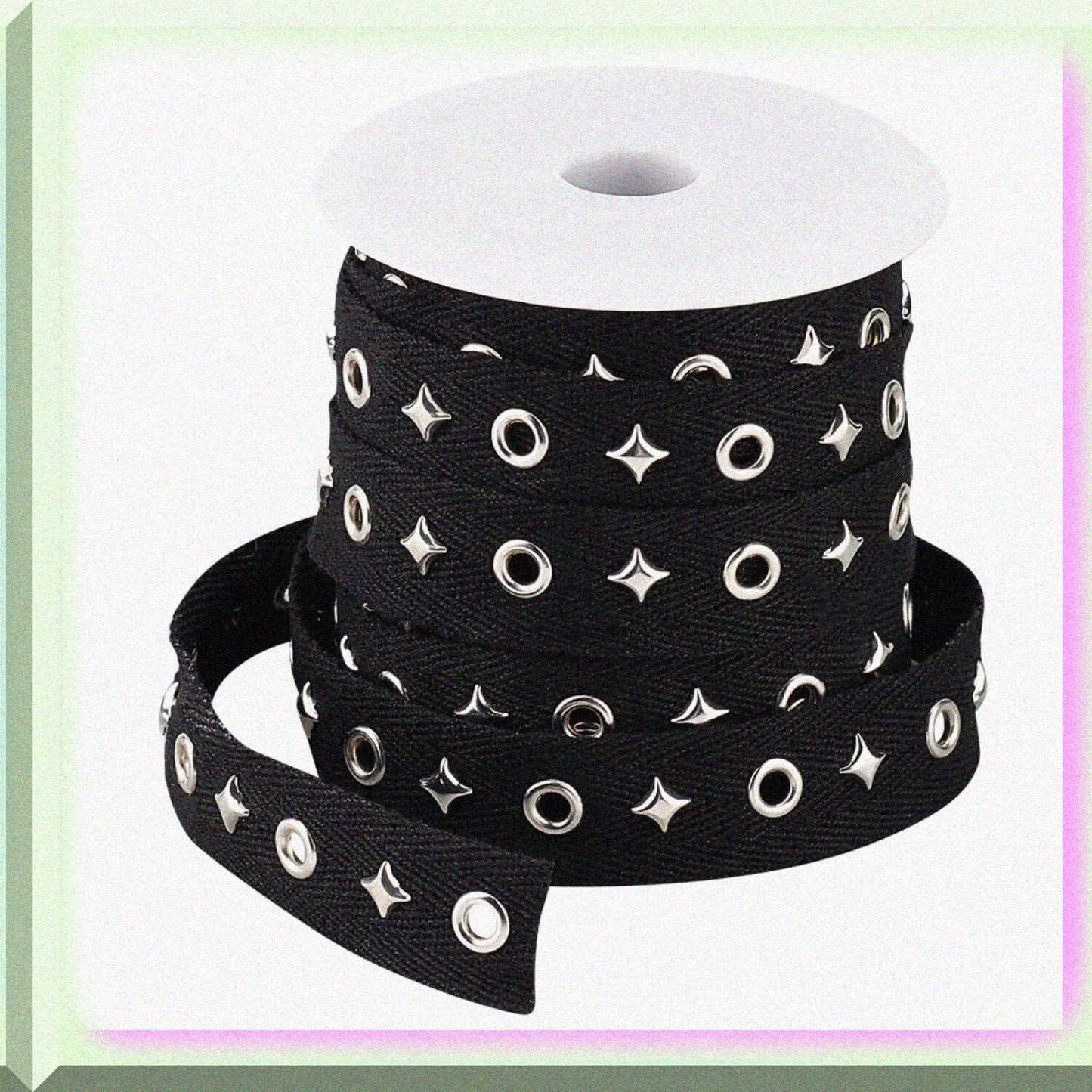 10 Yards Black Cotton Grommet Tape with Silver Metal Holes