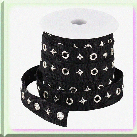 10 Yards Black Cotton Grommet Tape with Silver Metal Holes