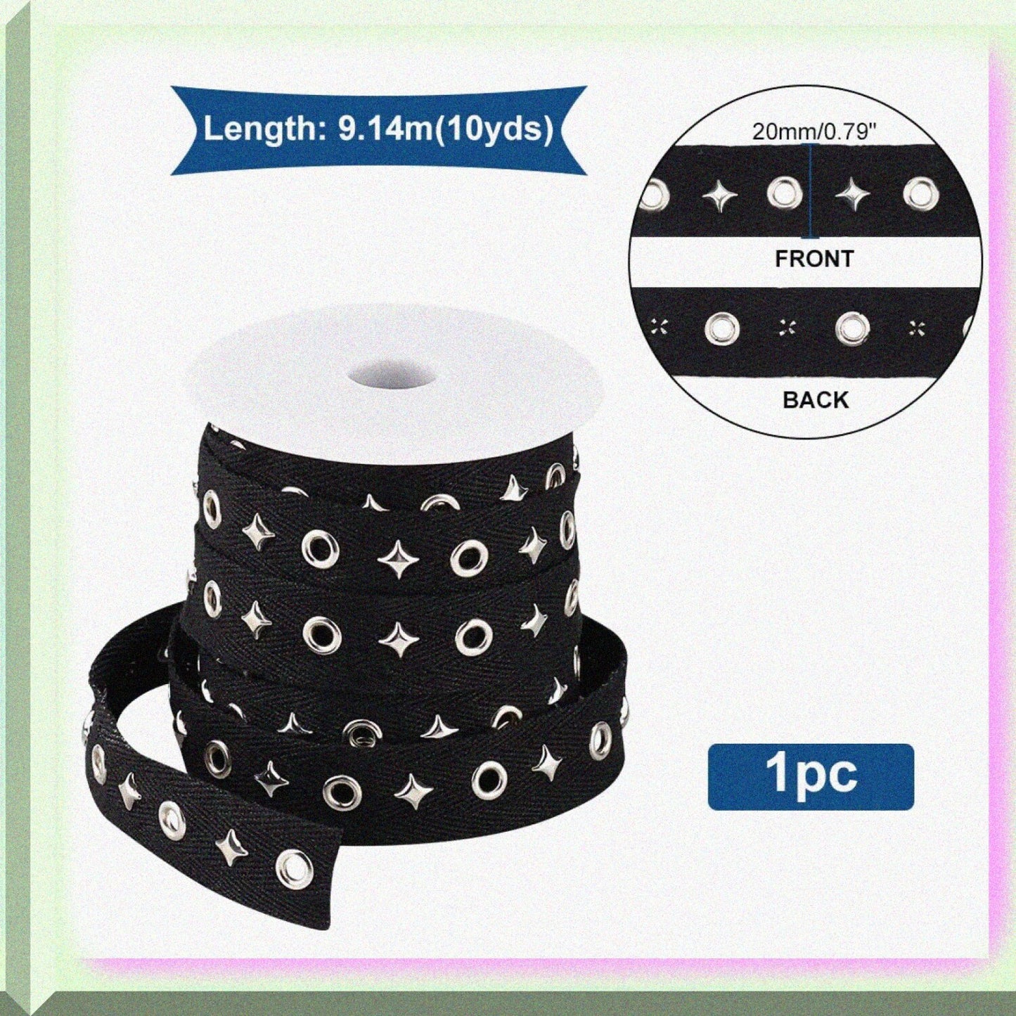 10 Yards Black Cotton Grommet Tape with Silver Metal Holes