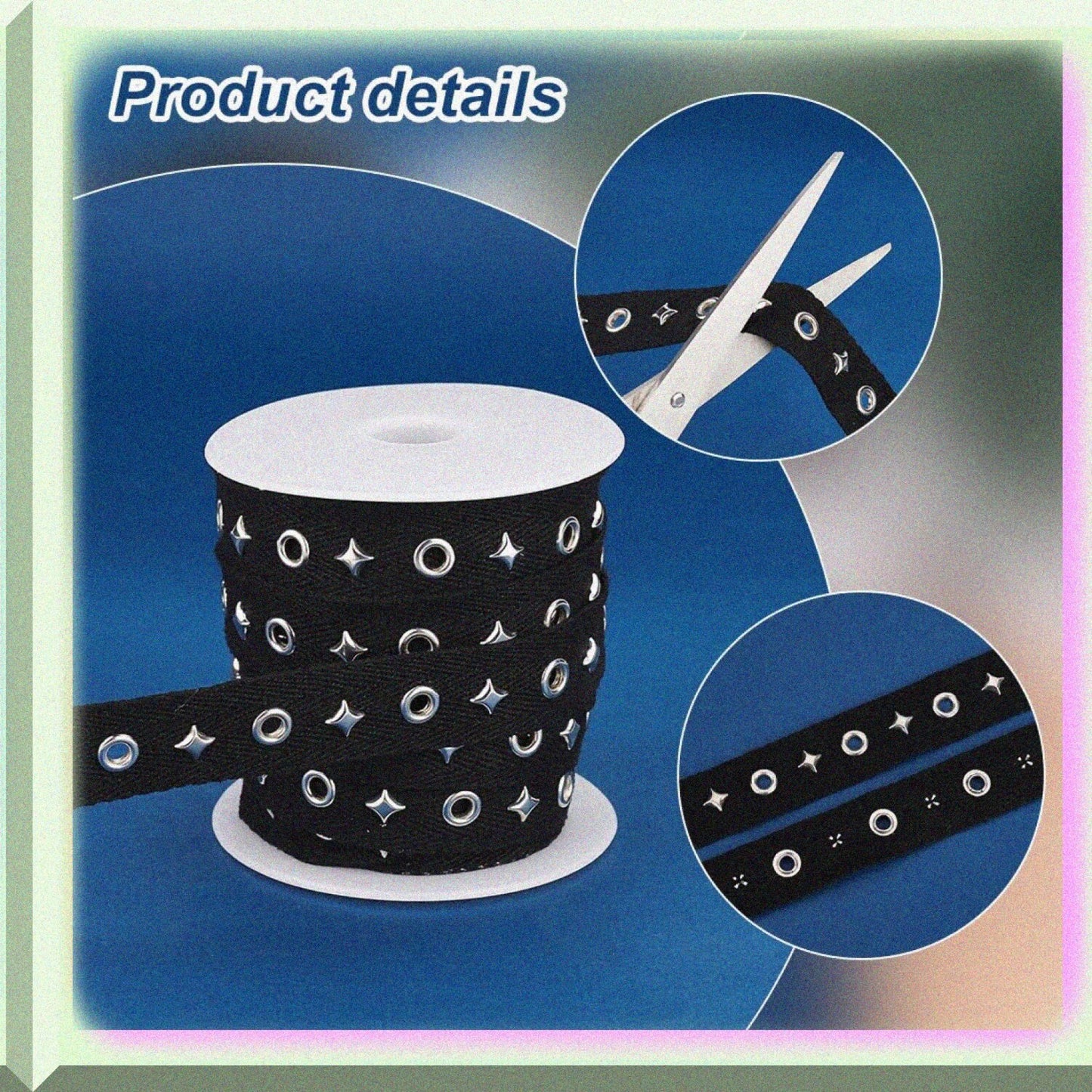 10 Yards Black Cotton Grommet Tape with Silver Metal Holes