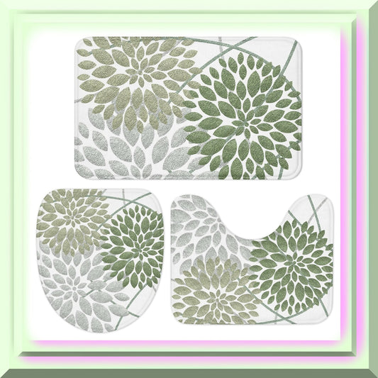 3-Piece Dahlia Flower Bathroom Rug Set, Multi-Size