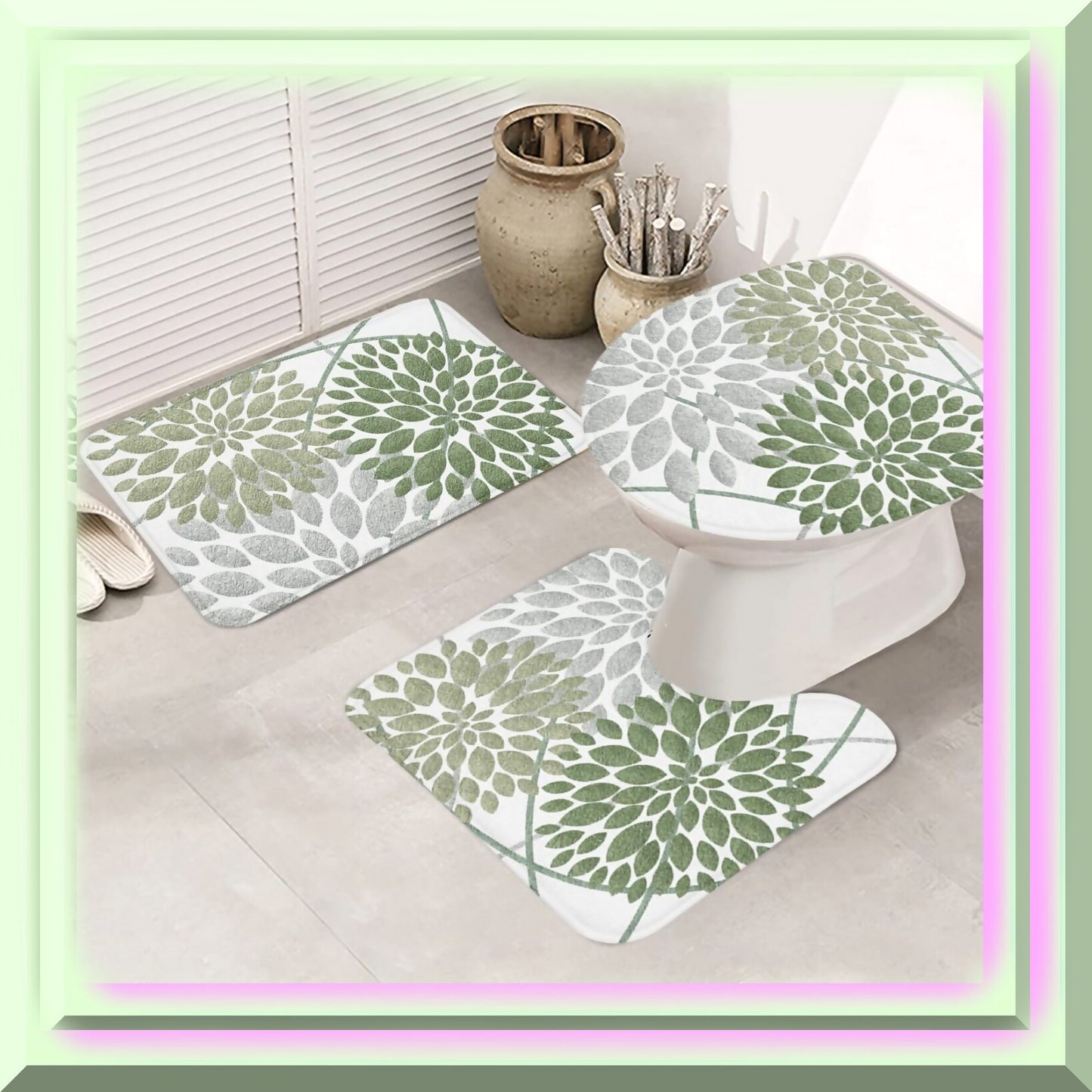3-Piece Dahlia Flower Bathroom Rug Set, Multi-Size
