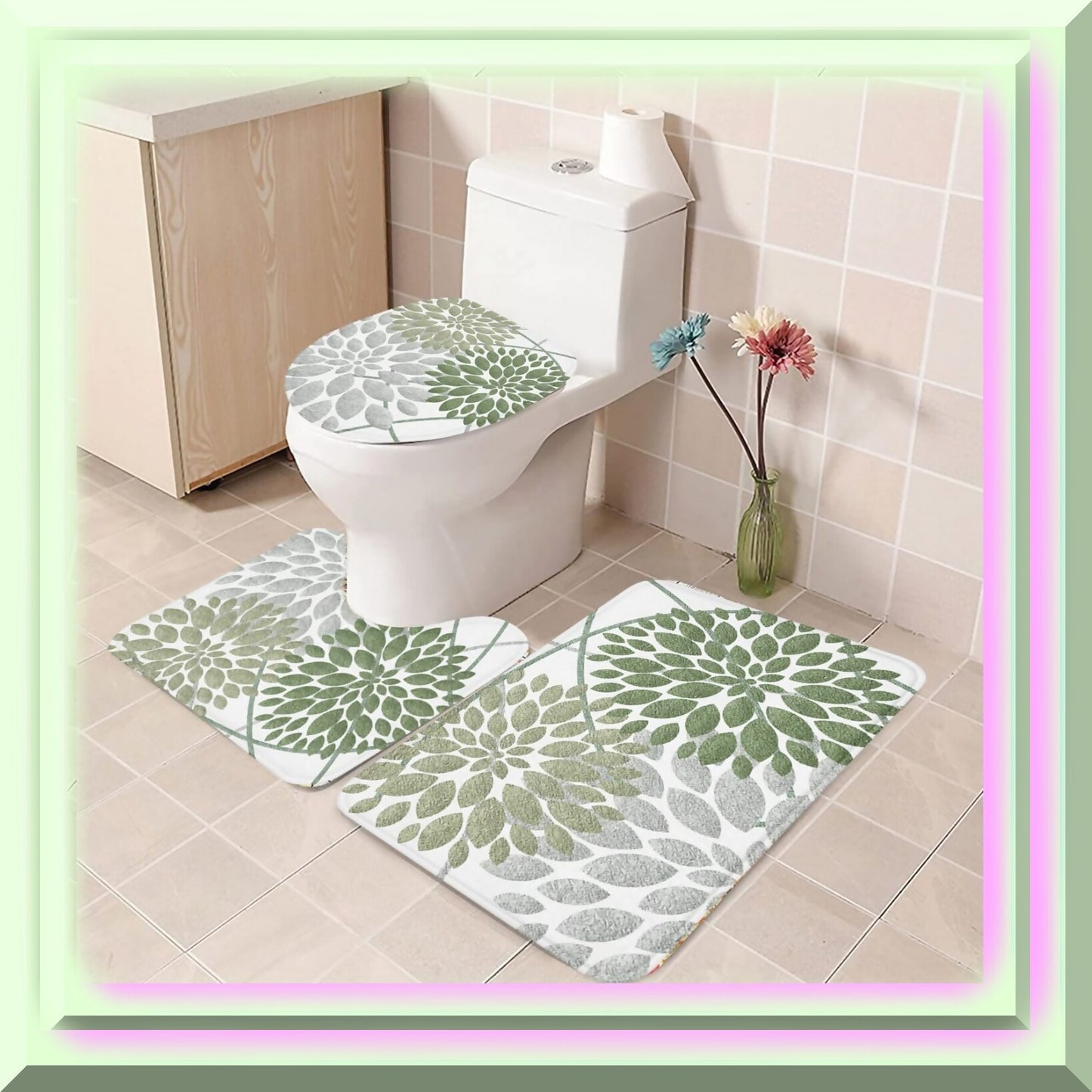3-Piece Dahlia Flower Bathroom Rug Set, Multi-Size