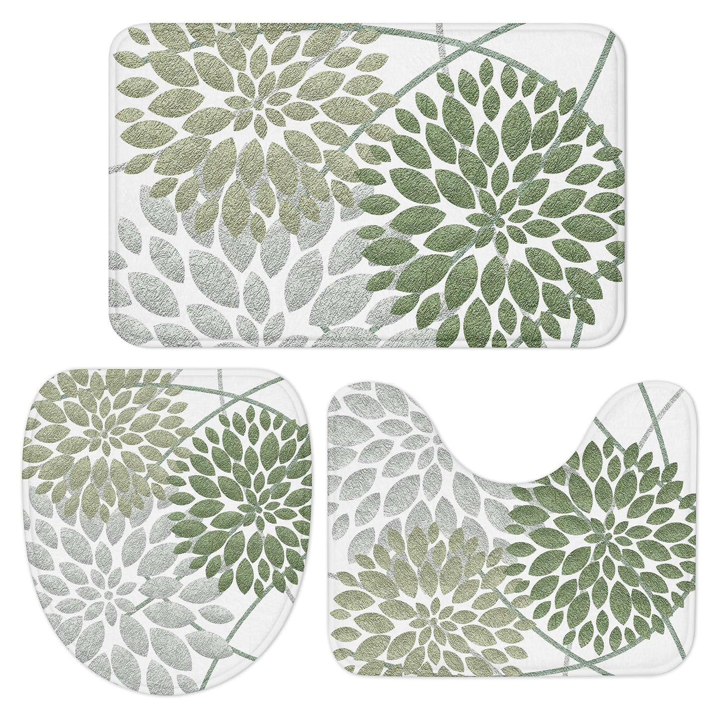 3-Piece Dahlia Flower Bathroom Rug Set, Multi-Size