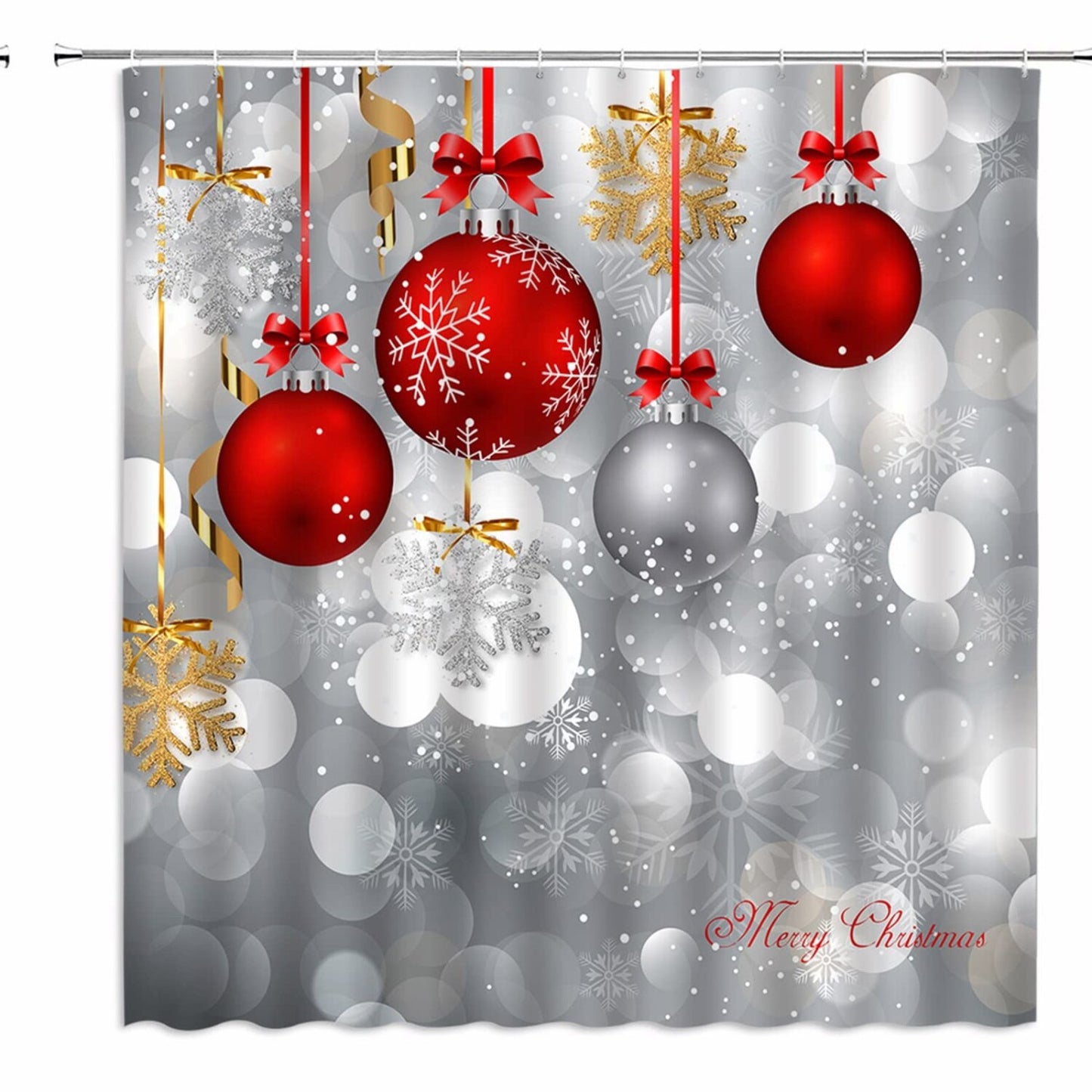 Xmas Red Ball Snowflake Shower Curtain 70x70