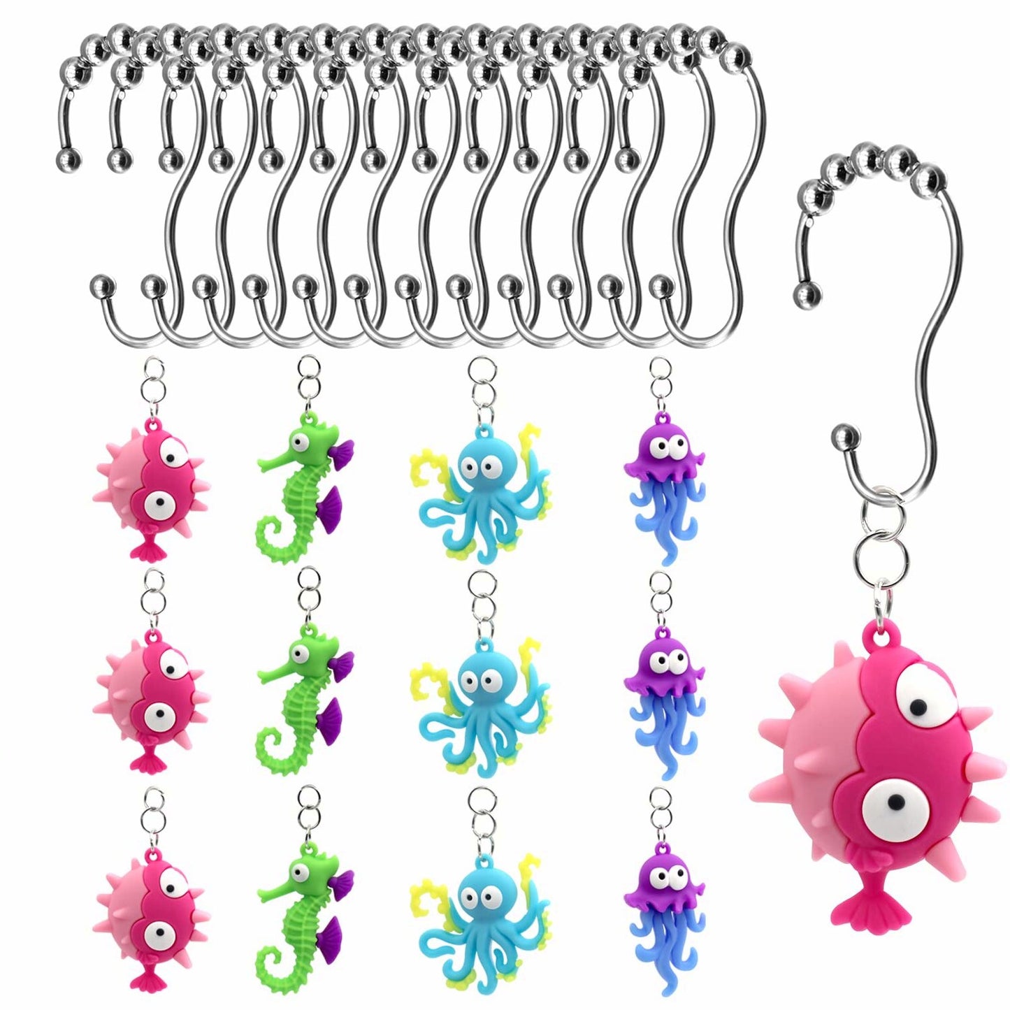 Stainless Steel Ocean Cartoon Shower Curtain Hooks Set of 12