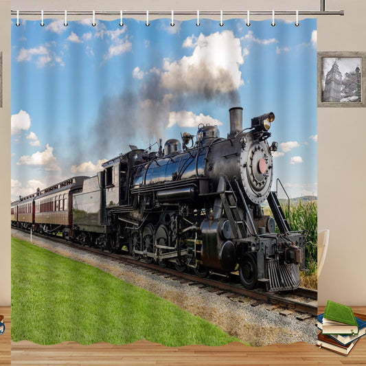 Retro Steam Train Shower Curtain 70x70 Inch