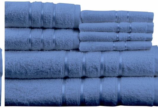 8 Piece Cotton Plush Bath Towel Set Blue