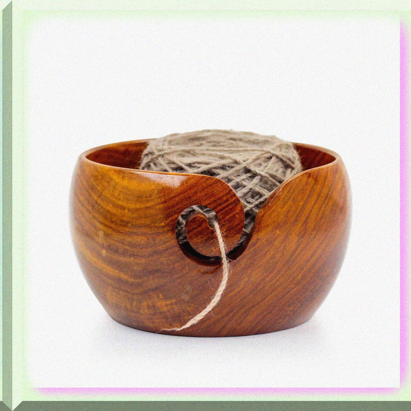 Rosewood Wooden Portable Yarn Bowl 7x7x4 Inches