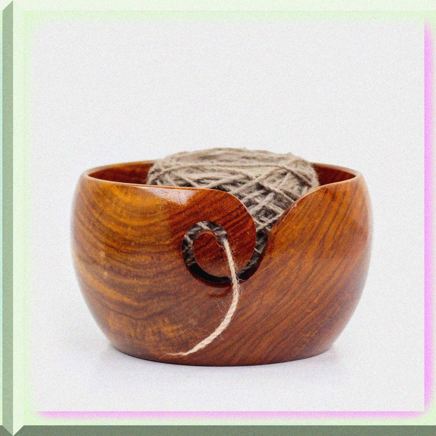 Rosewood Wooden Portable Yarn Bowl 7x7x4 Inches
