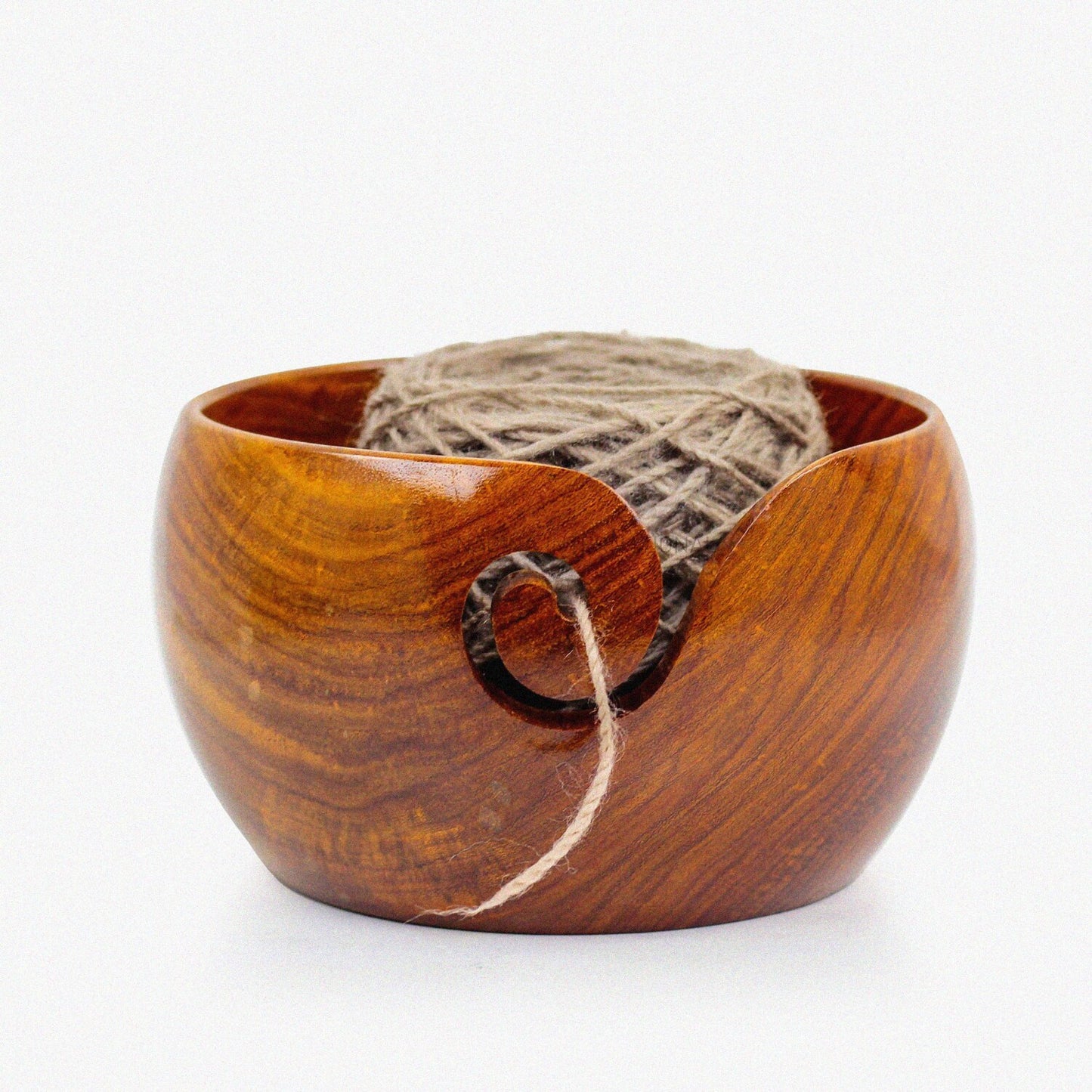 Rosewood Wooden Portable Yarn Bowl 7x7x4 Inches