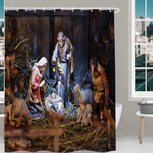 Wood Jesus Baby Decorative Shower Curtain 72x72 Inch