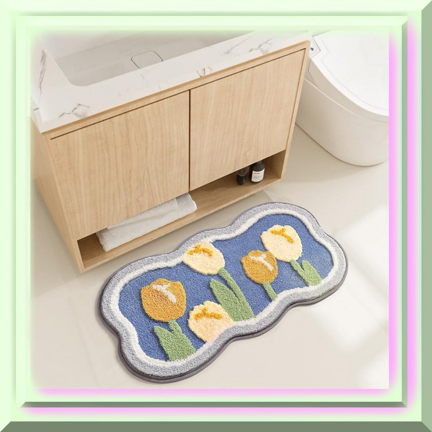 15.7'' x 31.4'' Blue Microfiber Bath Rug