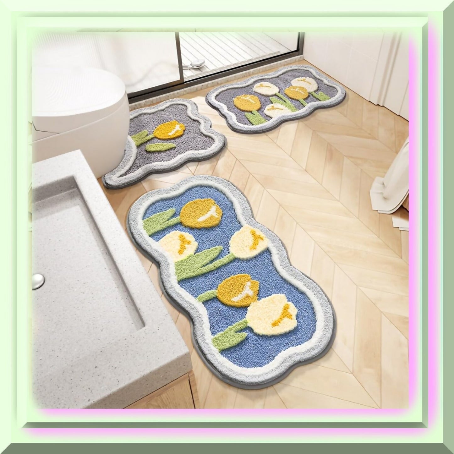 15.7'' x 31.4'' Blue Microfiber Bath Rug